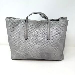 ABRO Gray Leather Shoulder Bag Tote Romania Laser Cut Floral Travel Quiet Luxury